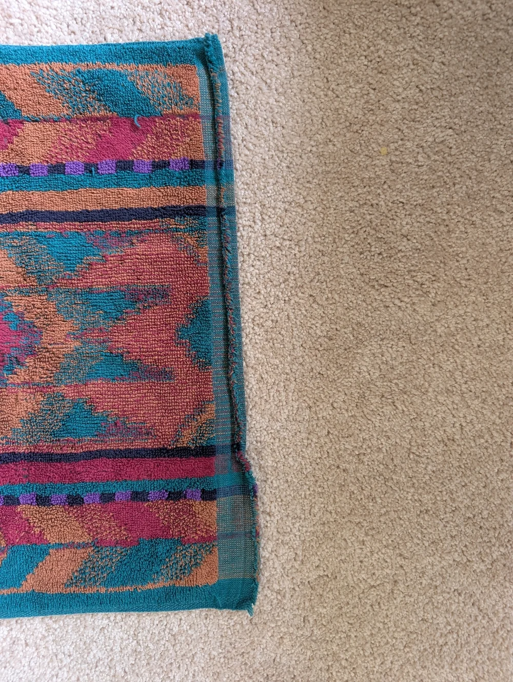 Vintage Fieldcrest Teal Orange Tribal Aztec Print Cotton Hand Towel